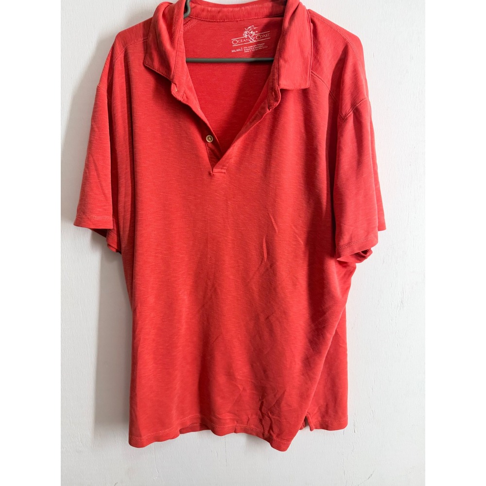 Ocean & Coast Mens XXL Red Short Sleeve Modal Blend Polo Shirt Casual Slub Tee